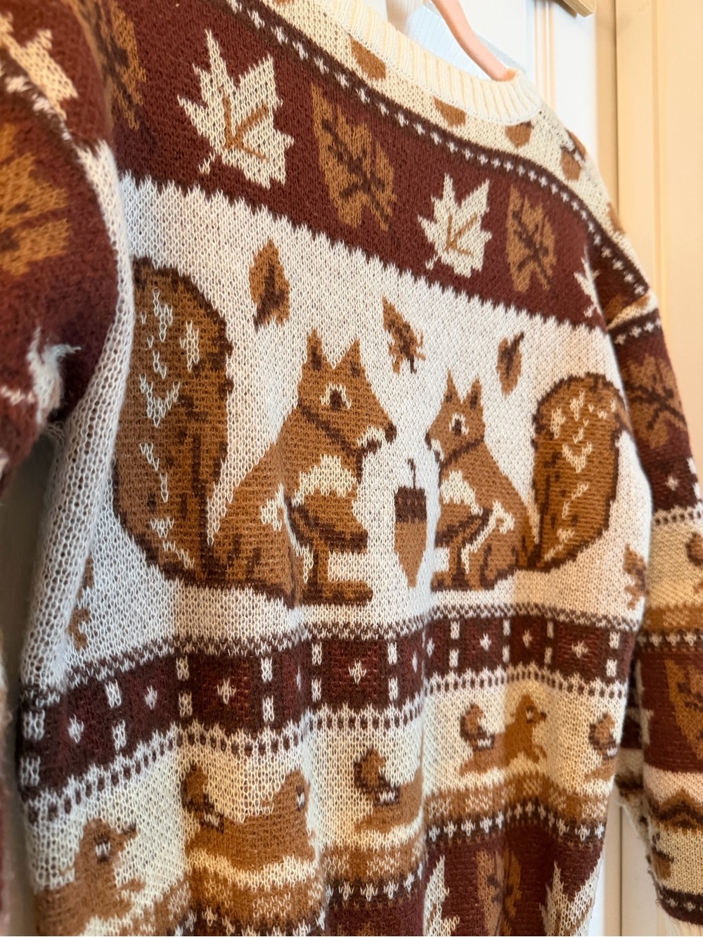 Fox Motif Fair Isle Crewneck Sweater in Brown & Cream - Picture 5 of 5